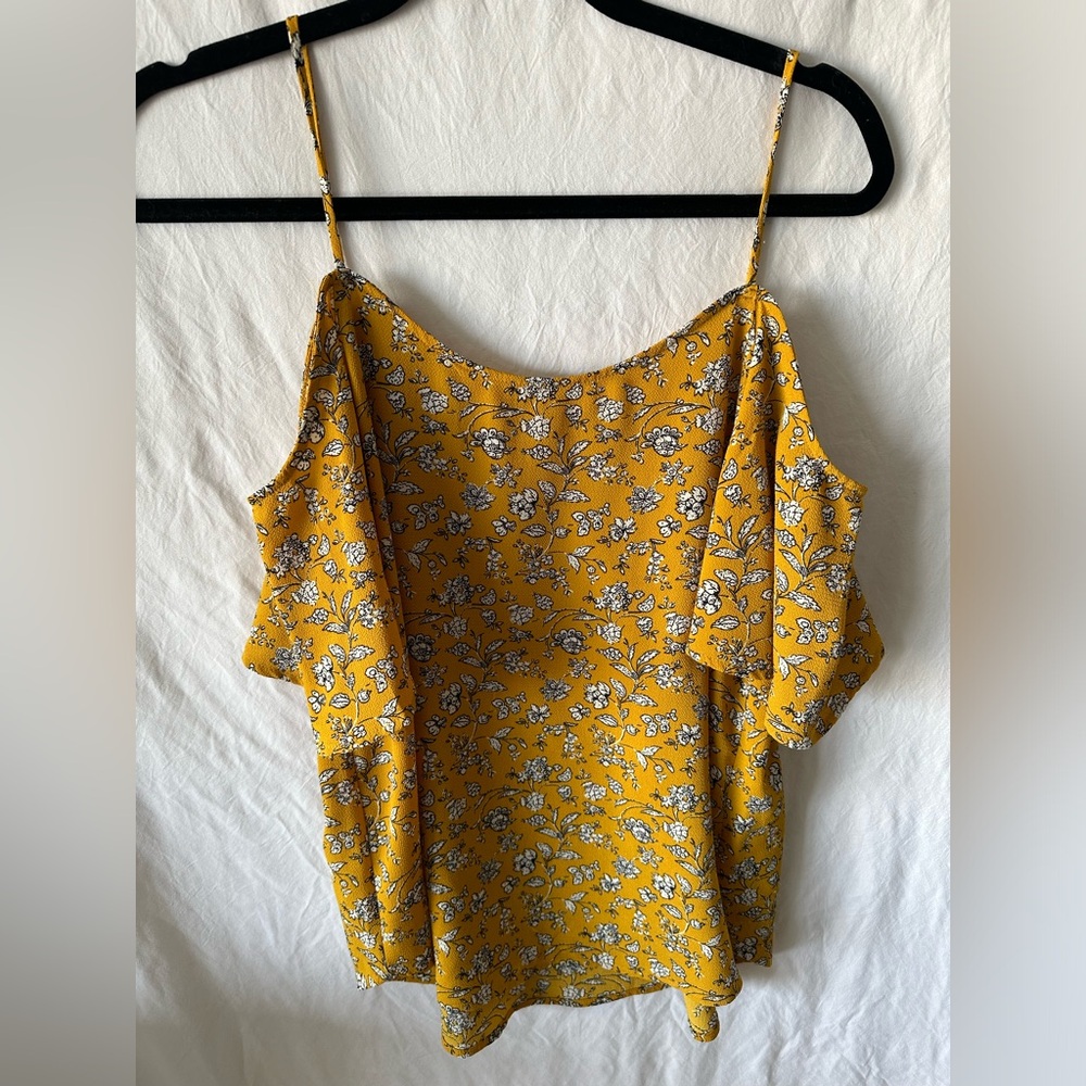 Yellow floral top with off the shoulder sleeves